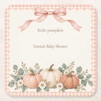 Dessous De Verre Carré Baby-Shower Petite Citrouille Gingham Rose