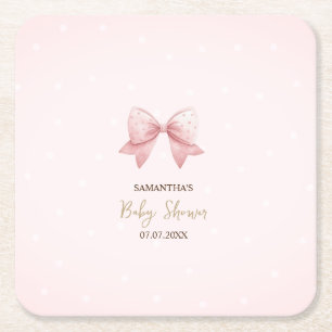 Dessous De Verre Carré Baby Shower Points de Roseau à l'aquarelle Rose
