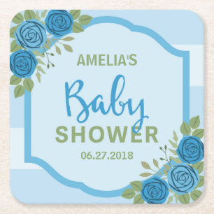 Dessous De Verre Carré Baby shower Rose Blue Boy