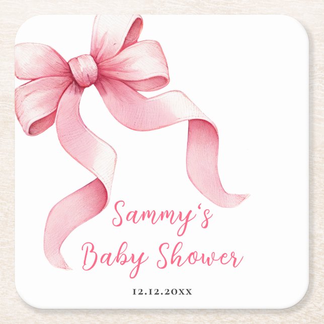 Dessous De Verre Carré Baby shower rose Coquette Bow (Devant)