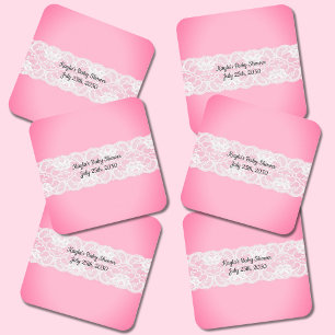 Dessous De Verre Carré Baby shower rose dentelle