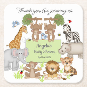 Dessous De Verre Carré Baby shower Safari Animaux