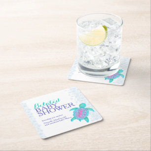Dessous De Verre Carré Baby shower tardif de la tortue marine