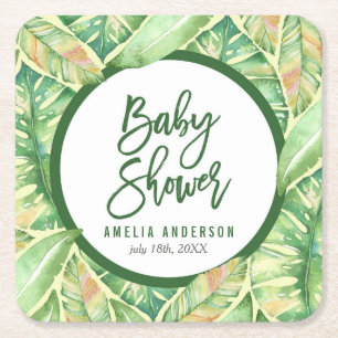 Dessous De Verre Carré Baby shower tropical Feuille vert