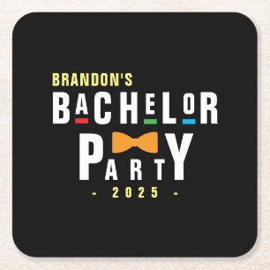 Dessous De Verre Carré Bachelor Party de Bowtie coloré des années 90 noir