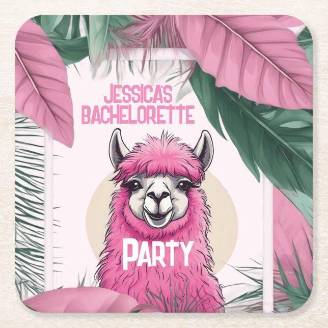 Dessous De Verre Carré Bachelorette Lama Rose Joyeux (Devant)