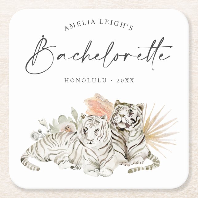 Dessous De Verre Carré Bachelorette Tropical Boho Tigers (Devant)