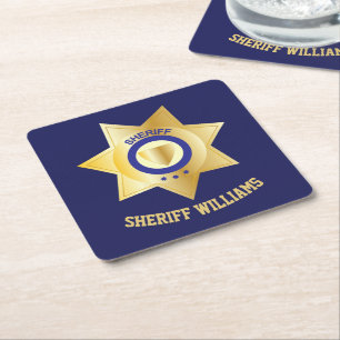 Dessous De Verre Carré Badge Sheriff Amusant Personnalisé