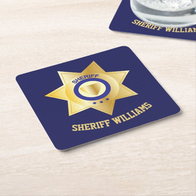 Dessous De Verre Carré Badge Sheriff Amusant Personnalisé (Incliné)
