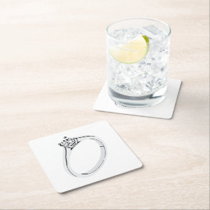 Dessous De Verre Carré Bague de fiançailles en diamant