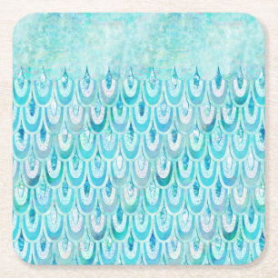 Dessous De Verre Carré Balances de poissons Turquoise bleu brillant