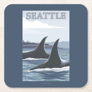 Dessous De Verre Carré Baleines #1 - Seattle, Washington d'orque