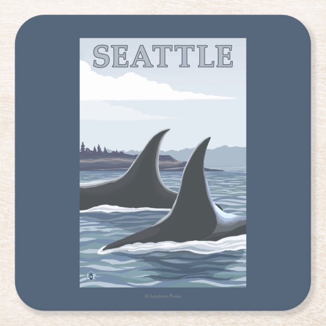 Dessous De Verre Carré Baleines #1 - Seattle, Washington d'orque (Devant)