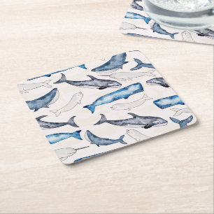 Dessous De Verre Carré Baleines aquarelles