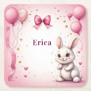 Dessous De Verre Carré Ballon d'anniversaire Lapin Rose 🐰
