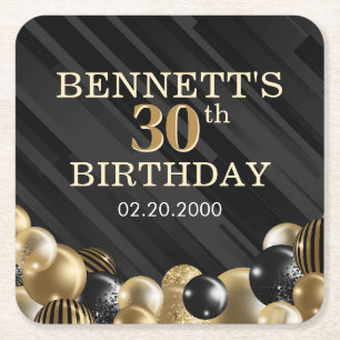 Dessous De Verre Carré Ballons Black Gold Anniversaire