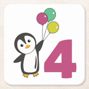Dessous De Verre Carré Ballons d'anniversaire de Penguin pour enfants Car