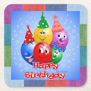 Dessous De Verre Carré Ballons d'anniversaire joyeux