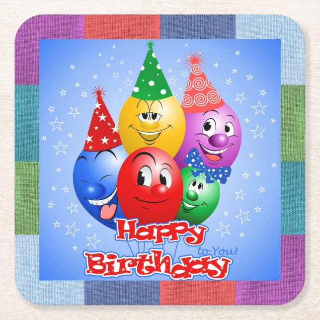 Dessous De Verre Carré Ballons d'anniversaire joyeux (Devant)