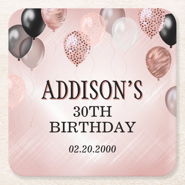 Dessous De Verre Carré Ballons d'or Rose d'anniversaire (Devant)