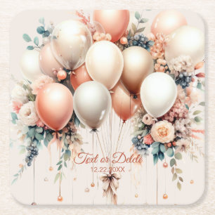 Dessous De Verre Carré Ballons floraux de Pêche blanche colorée de fête É