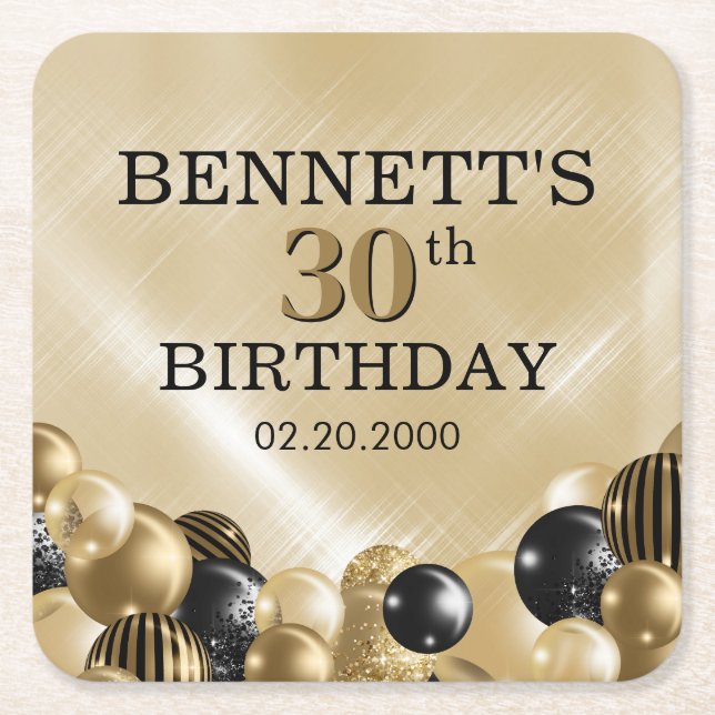Dessous De Verre Carré Ballons Gold Anniversaire (Devant)