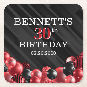 Dessous De Verre Carré Ballons Noir Rouge Anniversaire