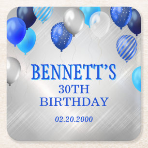 Dessous De Verre Carré Balloons Bleus Anniversaire
