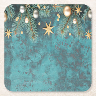 Dessous De Verre Carré Balls de Noël Étoiles Branches Vintage