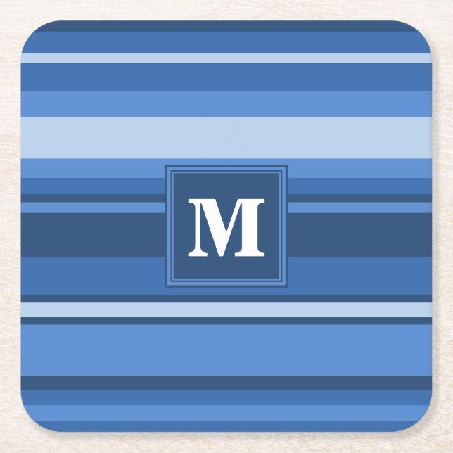 Dessous De Verre Carré Bandes bleu monogramme (Devant)