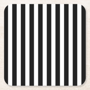 Dessous De Verre Carré Bandes de bonbons noir et blanc