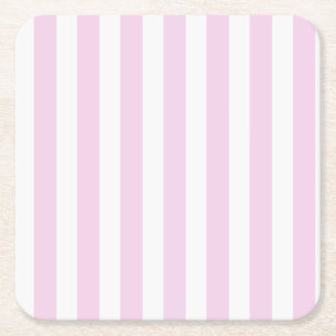 Dessous De Verre Carré Bandes de bonbons rose pâle et blanc
