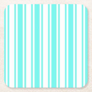 Dessous De Verre Carré Bandes de bonbons turquoise et blanche