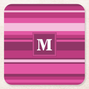 Dessous De Verre Carré Bandes de monogramme fuchsia