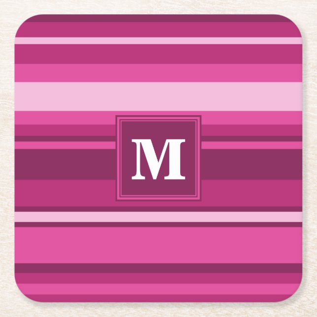 Dessous De Verre Carré Bandes de monogramme fuchsia (Devant)