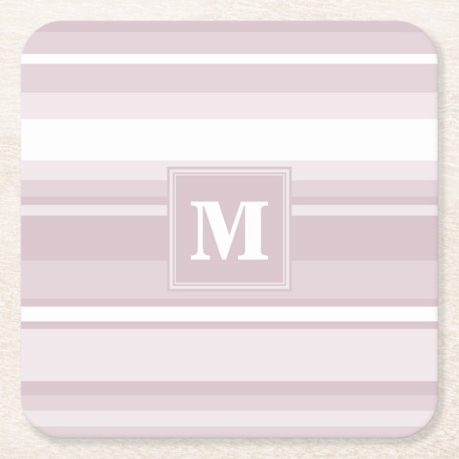 Dessous De Verre Carré Bandes de quartz roses monogrammes (Devant)