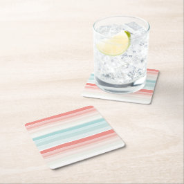 Dessous De Verre Carré Bandes estivales en corail et turquoise