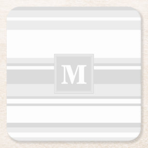 Dessous De Verre Carré Bandes gris clair monogrammes