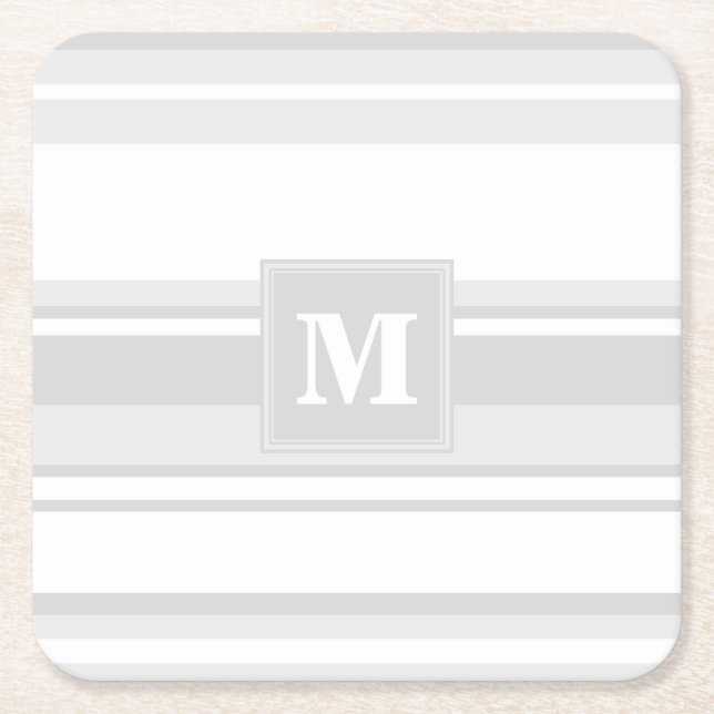 Dessous De Verre Carré Bandes gris clair monogrammes (Devant)
