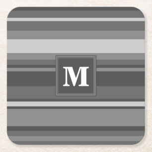 Dessous De Verre Carré Bandes gris monogramme