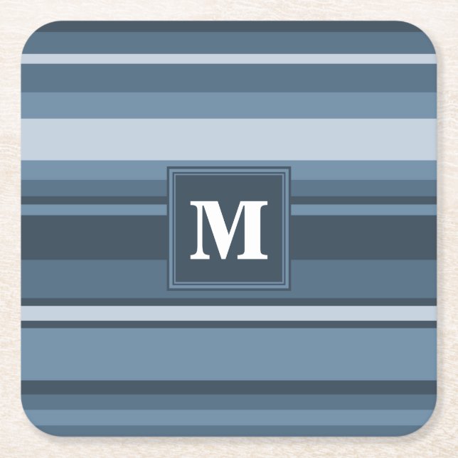 Dessous De Verre Carré Bandes gris monogramme (Devant)