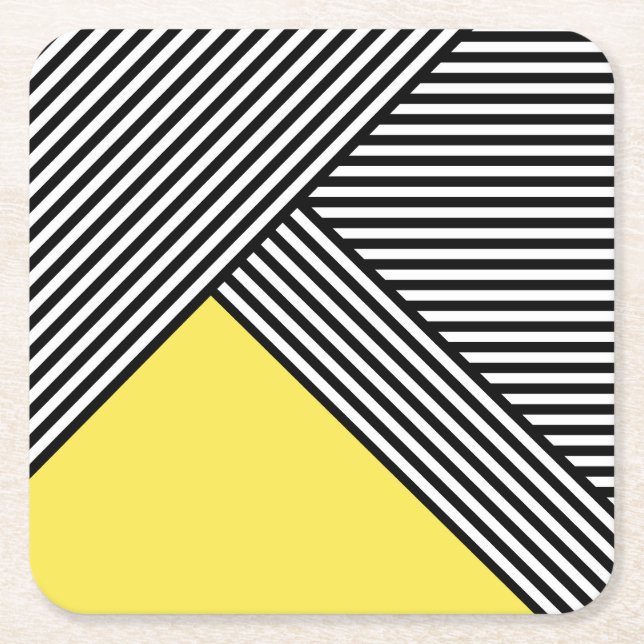 Dessous De Verre Carré Bandes noires et blanches avec triangle jaune (Devant)