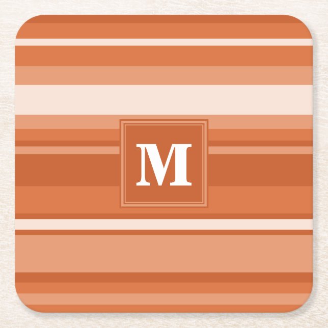 Dessous De Verre Carré Bandes orange monogrammes (Devant)