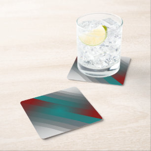 Dessous De Verre Carré Bandes turquoises de gris bordeaux