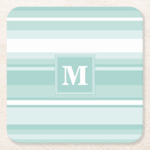 Dessous De Verre Carré Bandes vertes de menthe monogramme