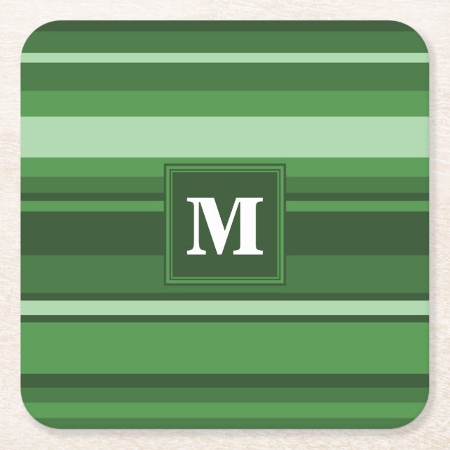 Dessous De Verre Carré Bandes vertes monogrammes (Devant)