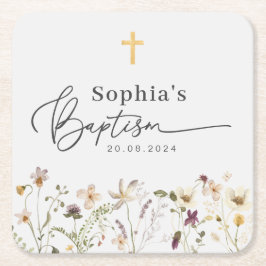 Dessous De Verre Carré Baptême fleur sauvage