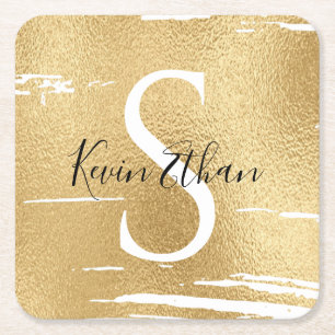Dessous De Verre Carré Bar ou Bat mitzvah Elegant Gold Noir