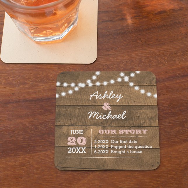Dessous De Verre Carré Barnwood Lights rose Dessous de verre Mariage pers (Créateur téléchargé)