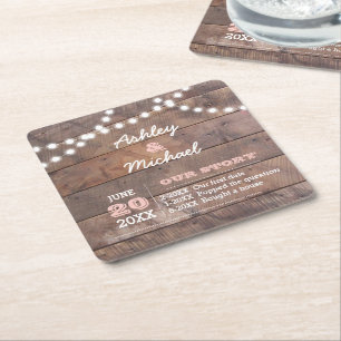 Dessous De Verre Carré Barnwood Lights rose Mariage personnalisé